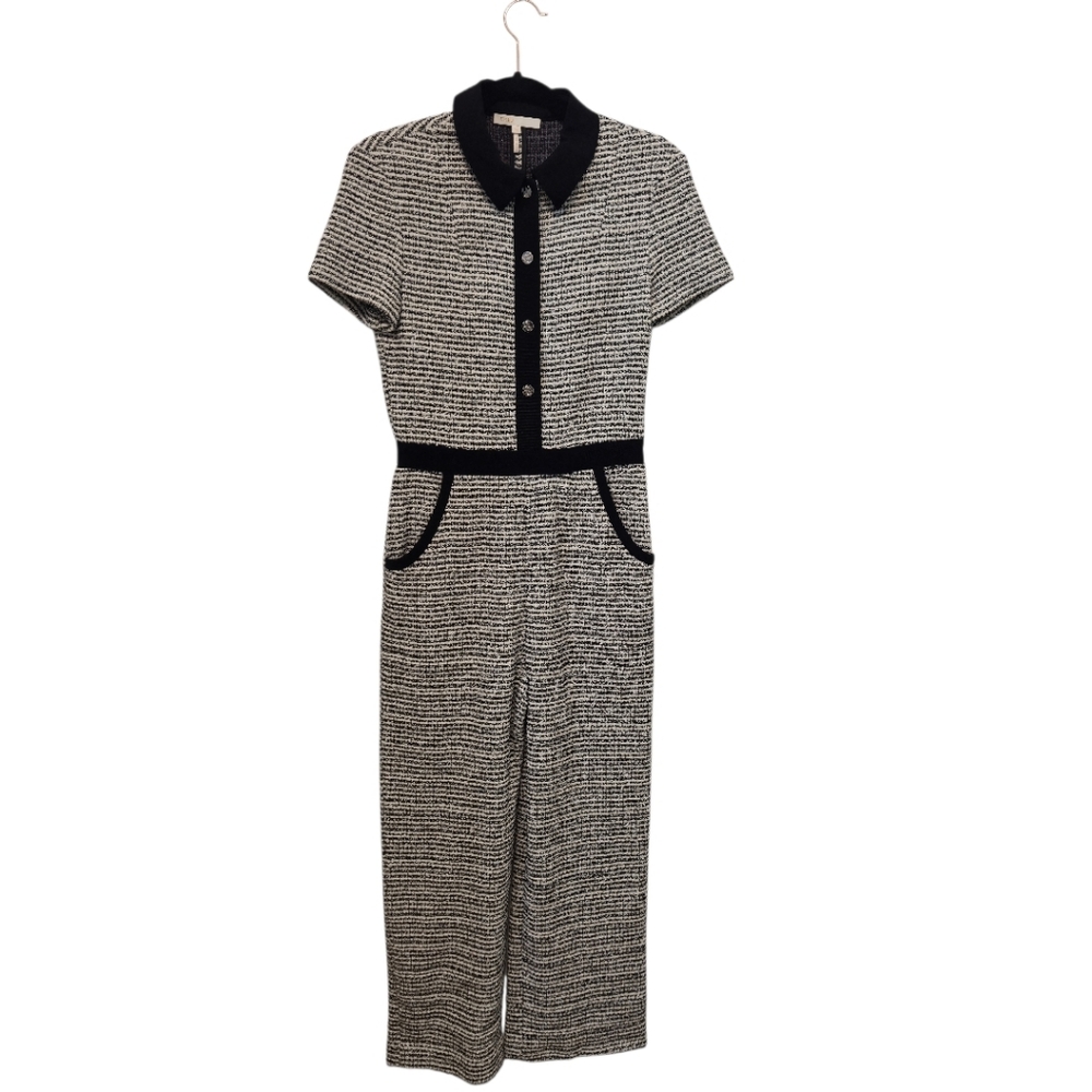 Maje Penala Tweed Jumpsuit Cropped Black & White Size 38/US  Medium MSRP $445 - Picture 4 of 8